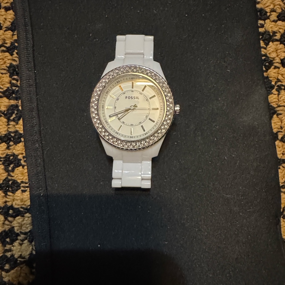 Fossil Silver and White Crystal-Embellished Watch VINTAGE